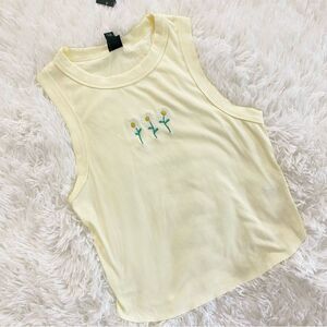 Light Yellow Tank Top with Embroidered Floral Design